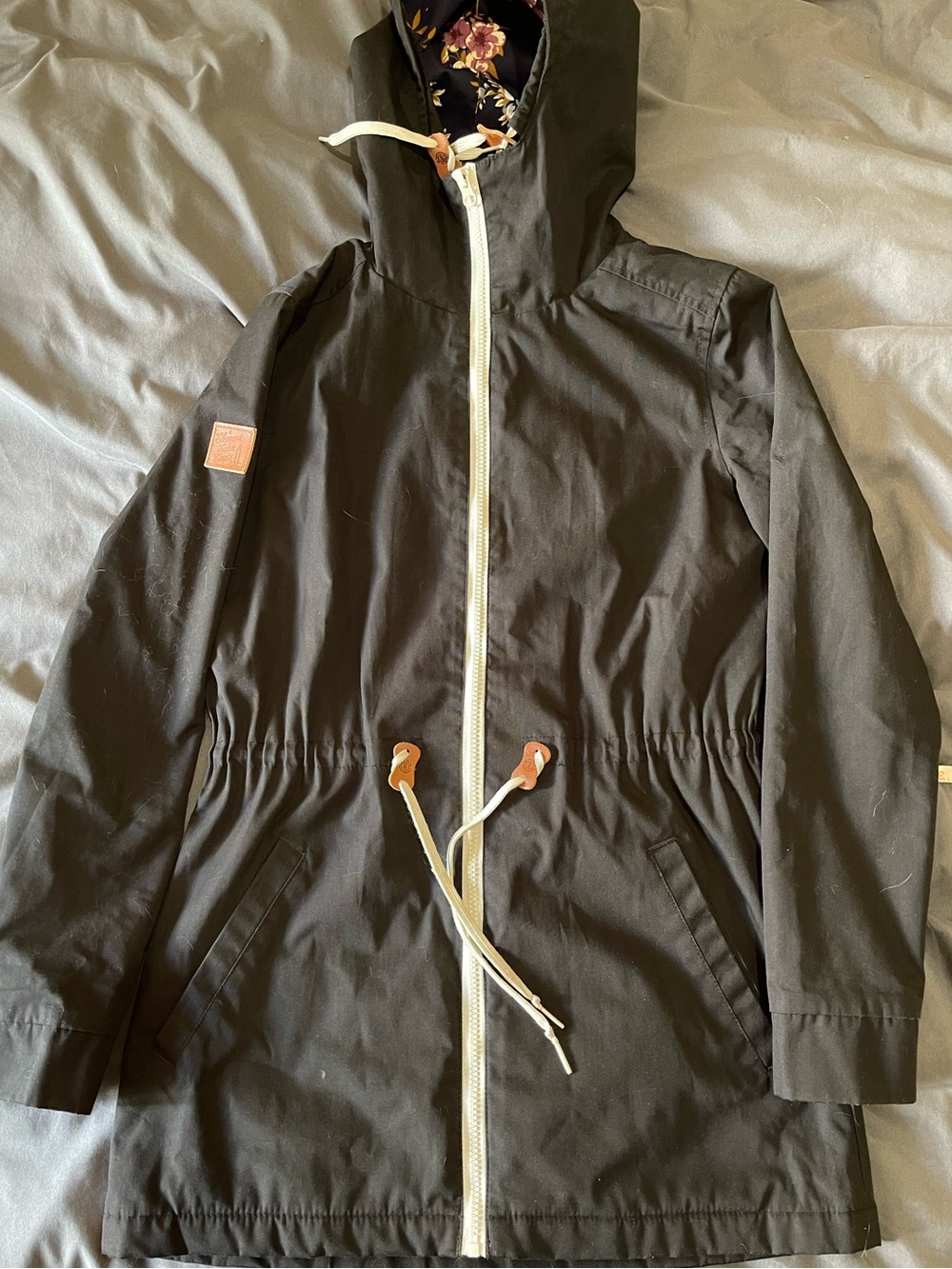 Black Hooded Element Jacket with Floral Lining